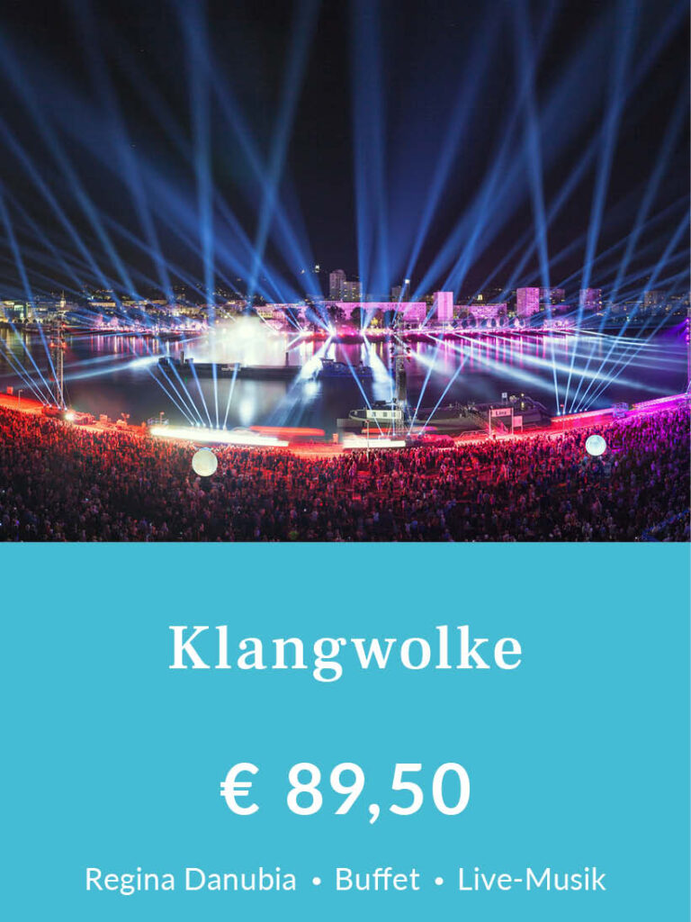 Schifffahrt zur Klangwolke für 89,50 Euro pro Person mit dem Galaschiff Regina Danubia. Für mehr Infos oder eine Buchung bitte hier klicken.