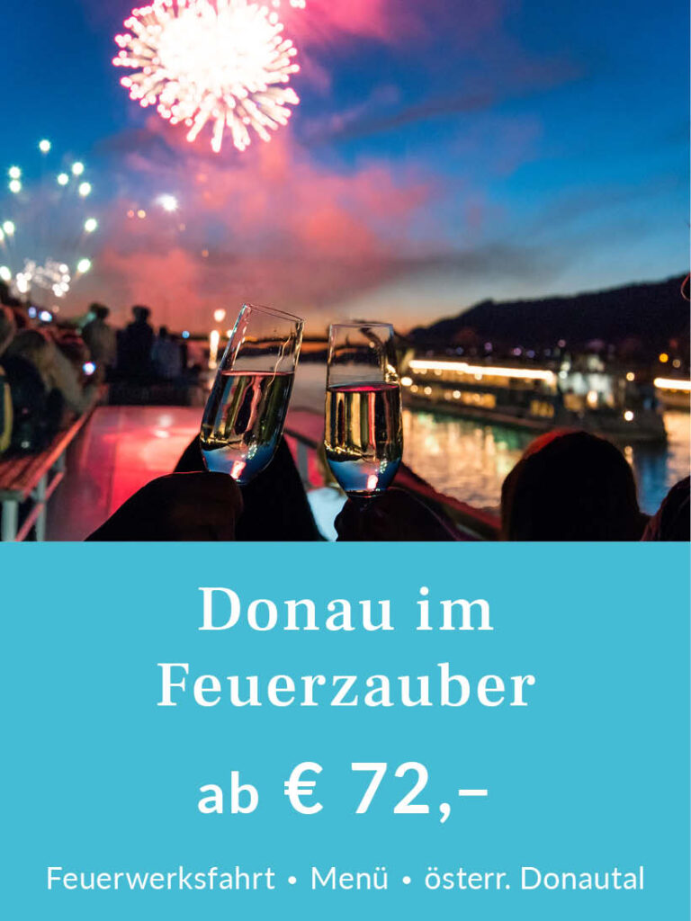 Feuerwerksfahrt Donau im Feuerzauber Richtung bayerisch-österreichisches Donautal. Tickets ab 72 Euro pro Person inklusive Menü. Für mehr Infos oder eine Buchung bitte hier klicken.