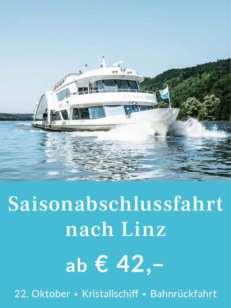 Saisonabschlussfahrt nach Linz mit dem Kristallschiff am 22. Oktober. Tickets für 42 Euro pro Person. Für mehr Infos oder eine Buchung bitte hier klicken.