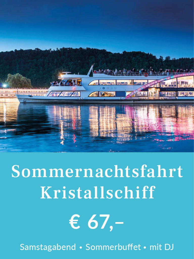 Sommernachtsfahrt mit dem Kristallschiff am Samstagabend mit DJ. Tickets für 67 Euro pro Person inklusive Sommerbuffet. Für mehr Infos oder eine Buchung bitte hier klicken.