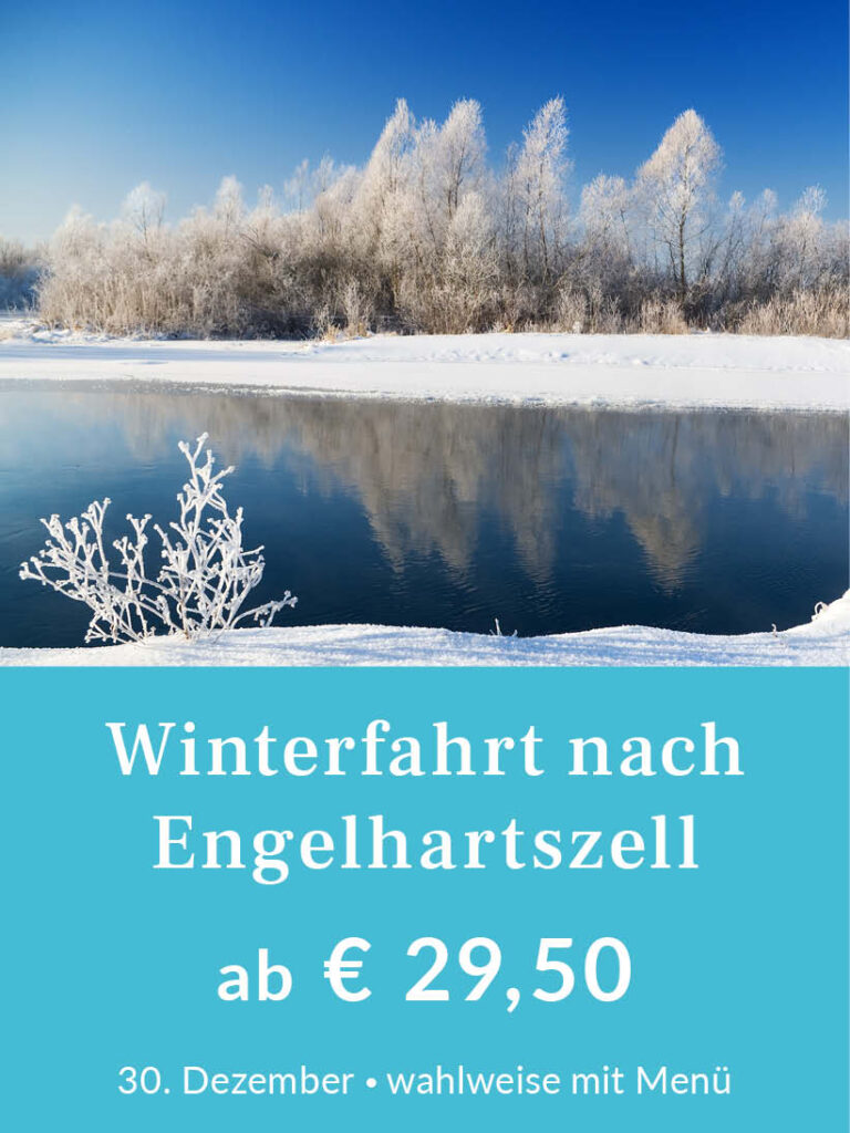 Winterfahrt von Passau nach Engelhartszell am 30. Dezember. Wahlweise mit Menü. Tickets ab 29,50 Euro pro Person. Für mehr Infos oder eine Buchung bitte hier klicken.