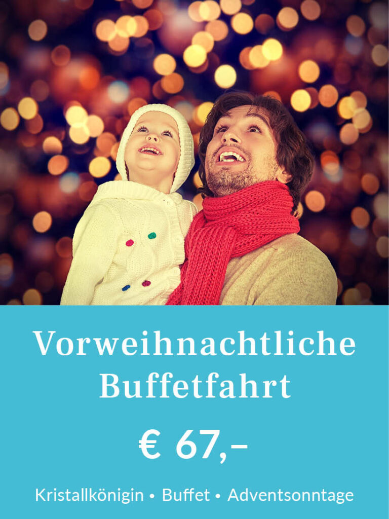 Vorweihnachtliche Buffetfahrt ab Regensburg mit der Kristallkönigin. Tickets für 67 Euro pro Person inklusive Buffet. Für mehr Infos oder eine Buchung bitte hier klicken.