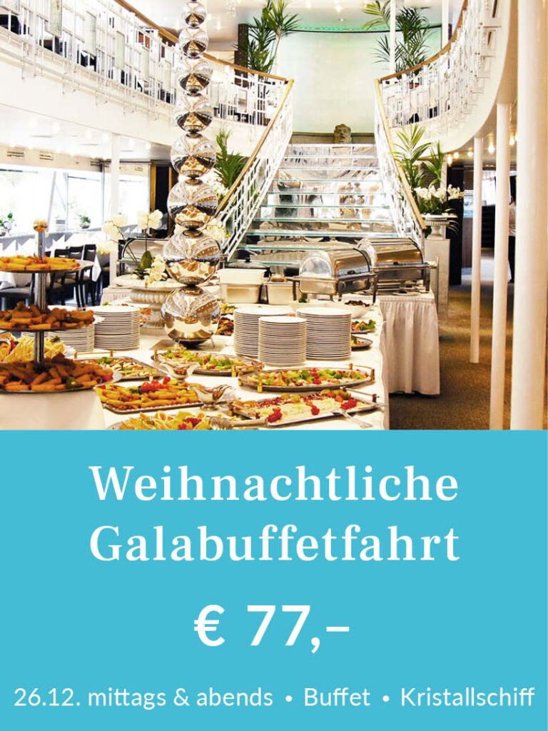Weihnachtliche Galabuffetfahrt am 26. Dezember für 77 Euro inklusive Buffet. Für mehr Infos oder eine Buchung bitte hier klicken.