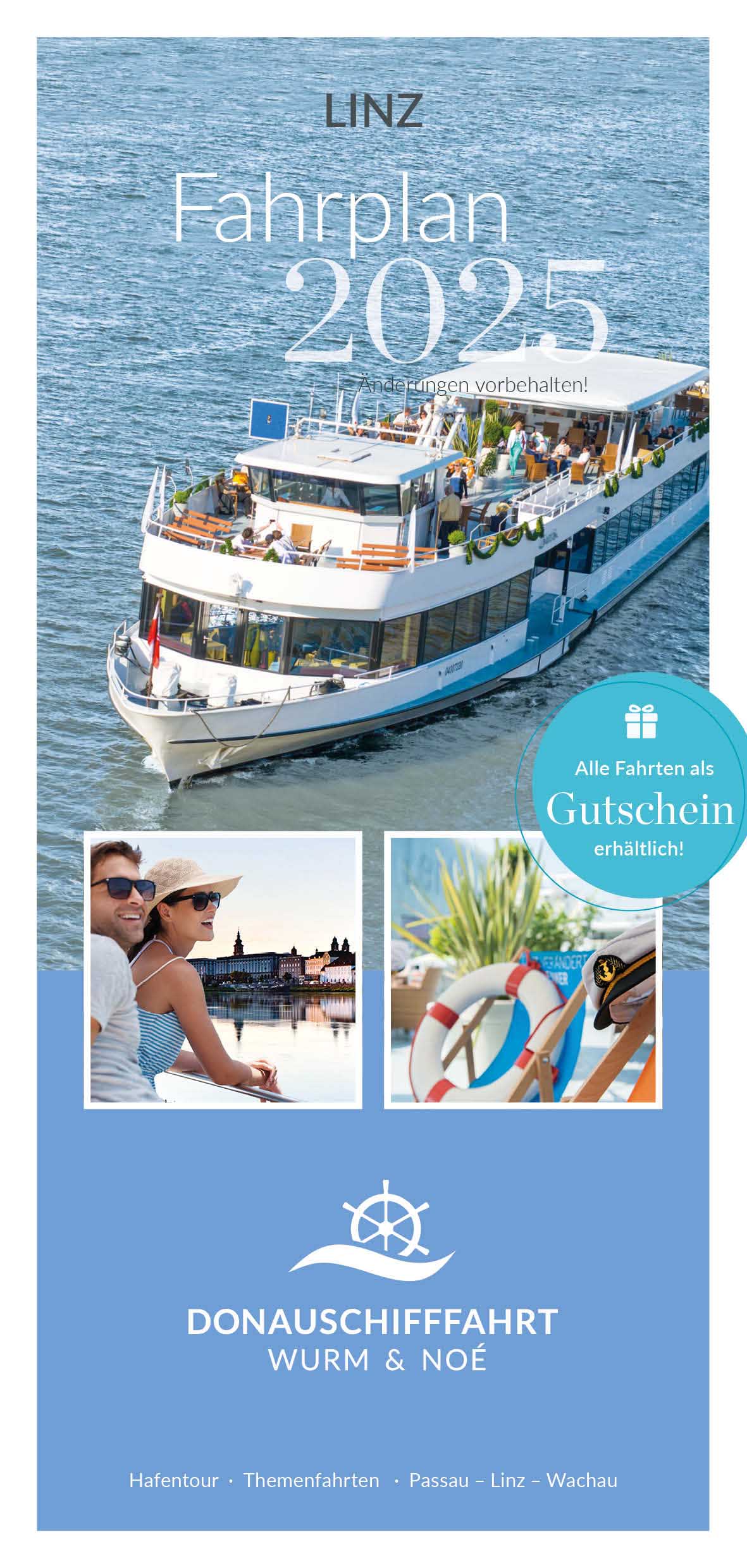 Fahrplan Schifffahrten ab Linz 2025. Für Download als pdf bitte hier klicken.