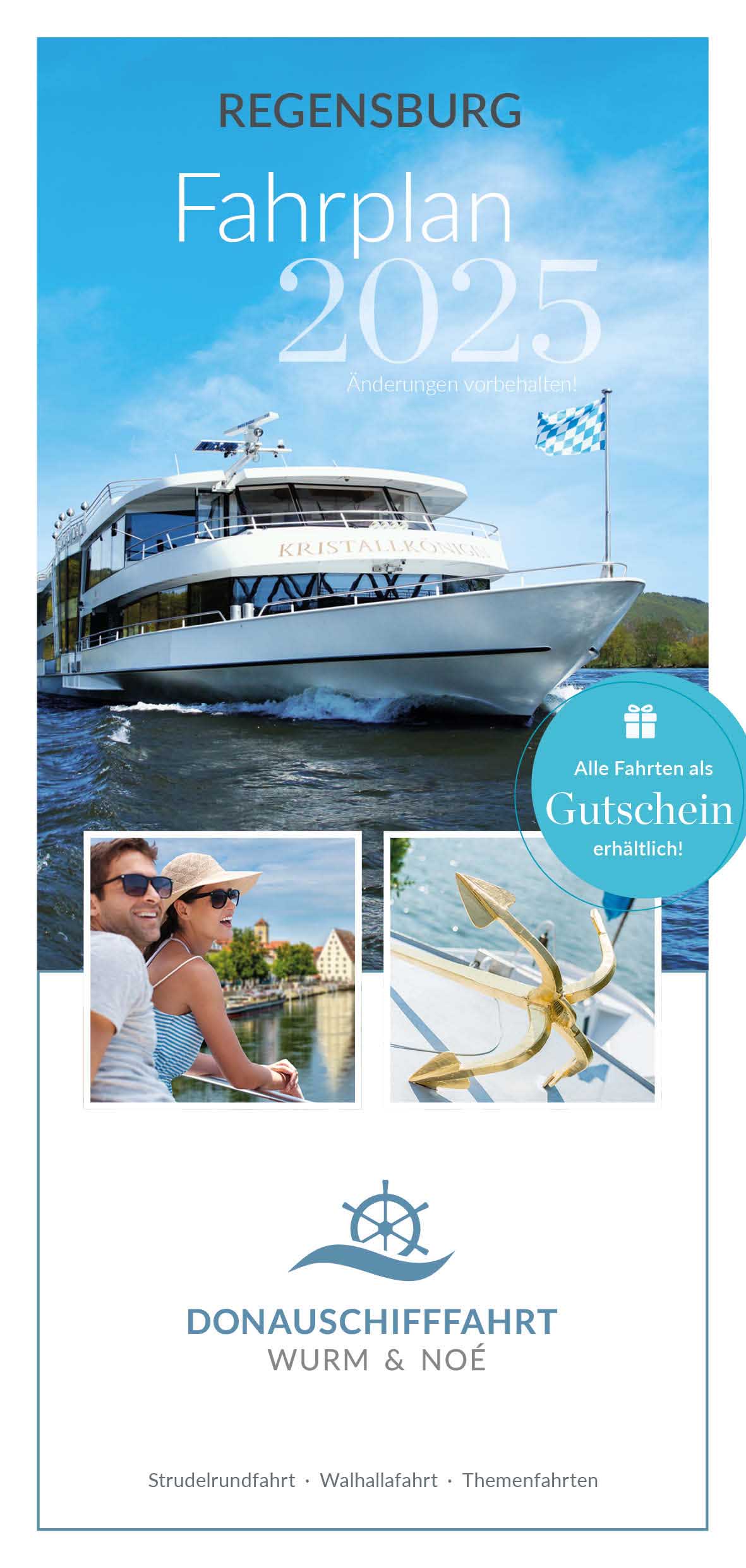 Fahrplan Schifffahrten ab Regensburg 2025. Für Download als pdf bitte hier klicken.
