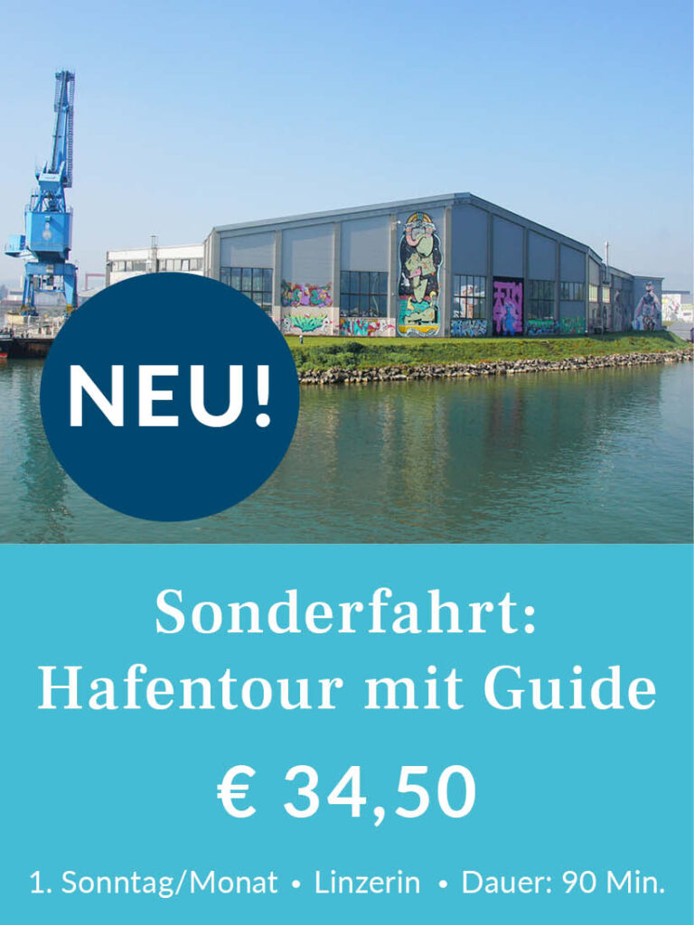 Sonderfahrt: Verlängerte 90-minütige Hafentour mit Guide vom Mural Harbor an Bord. Preis pro Person: 34,50 Euro. Für mehr Infos oder Buchung bitte hier klicken.